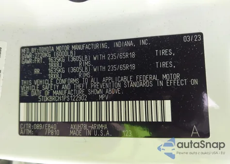 2023 Toyota Highlander Hybrid Xle from USA, damaged, VIN 5TDKBRCH1PS122902